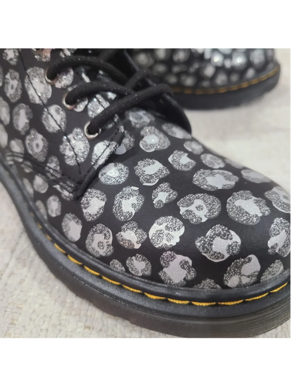 Dr. Martens 1460 Loud Leopard Lace Up Boots Gunmetal Youth US Size 3 UK 2 NEW